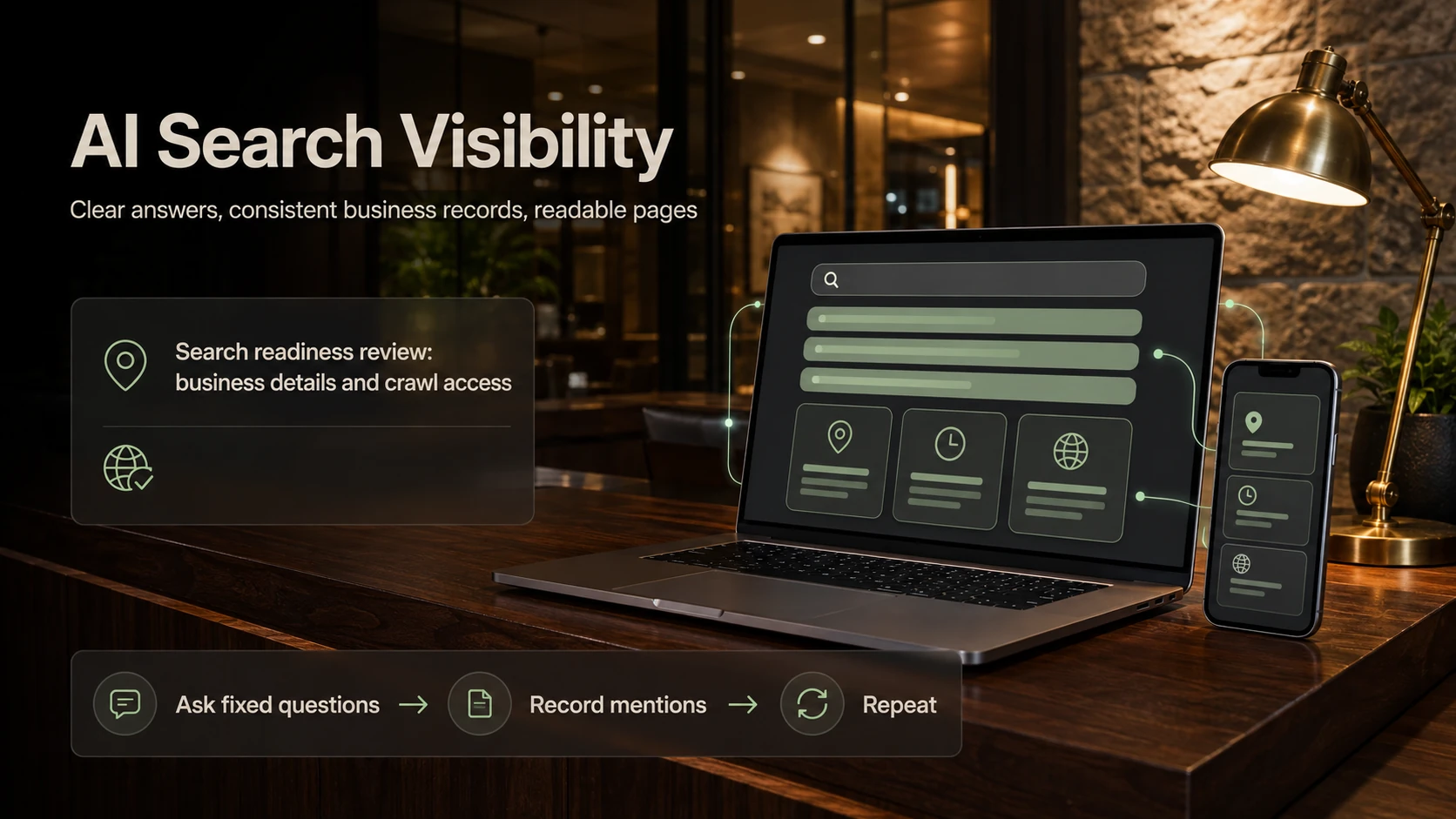 Clear answers, consistent business records and readable pages support AI-search visibility measurement.